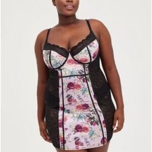 Torrid Curve Purple Satin & Lace Underwire Floral Chemise SZ 3